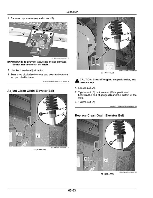 John Deere S7 600, S7 700, S7 800 and S7 900 Combines (SN: 835001 - 840000) (North America) Operators Manual (OMDXE14950)