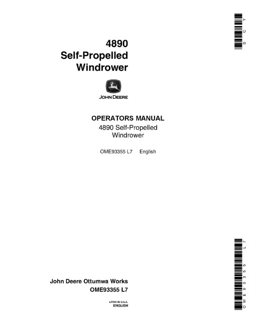 John Deere 4890 Self-Propelled Windrowers (SN: 120001 - 130250) Operators Manual (OME93355)