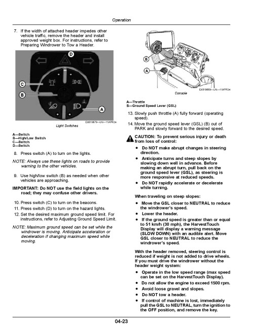 John Deere W170 Self-Propelled Windrowers (SN: 501200 - 521199) (North America) Operators Manual (OMFH352697)