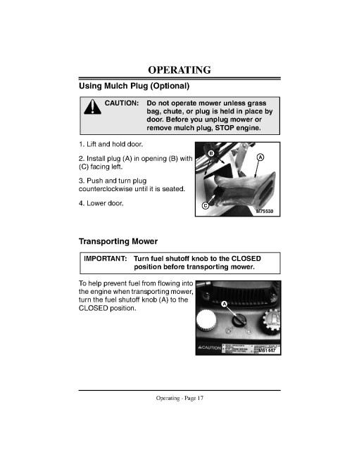 John Deere JE75 (SN:020001-030000) and JX75 (SN:030001-200000) Walk-Behind Mowers (North America) Operators Manual (OMGC00313)