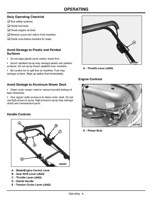 John Deere JA60 and JA62 Walk-Behind Mowers (SN: 100001 - 110000) (North America) Operators Manual (OMGC00514)