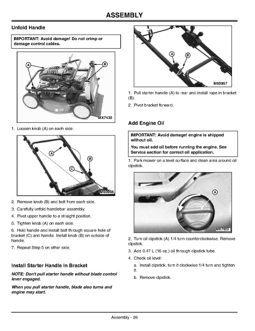 John Deere JA60 and JA62 Walk-Behind Mowers (SN: 100001 - 110000) (North America) Operators Manual (OMGC00514)