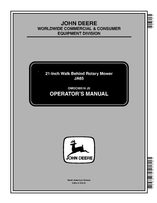 John Deere JA65 Walk-Behind Mowers (SN: from 010001) (North America) Operators Manual (OMGC00516)