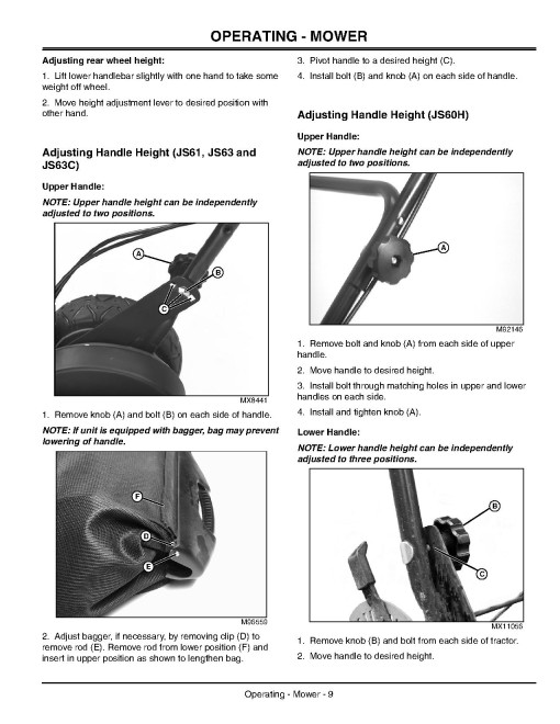 John Deere JS60H, JS61, JS63 and JS63C (SN. from 110001) Walk-Behind Mowers (North America) Operators Manual (OMGX21222)