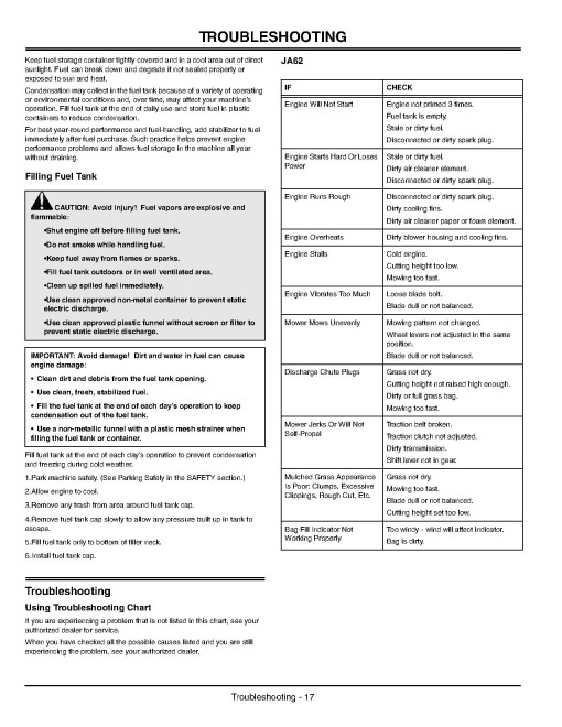 John Deere JA62 Walk-Behind Mowers (SN: 200001 - 220000) (North America) Operators Manual (OMGX22070)