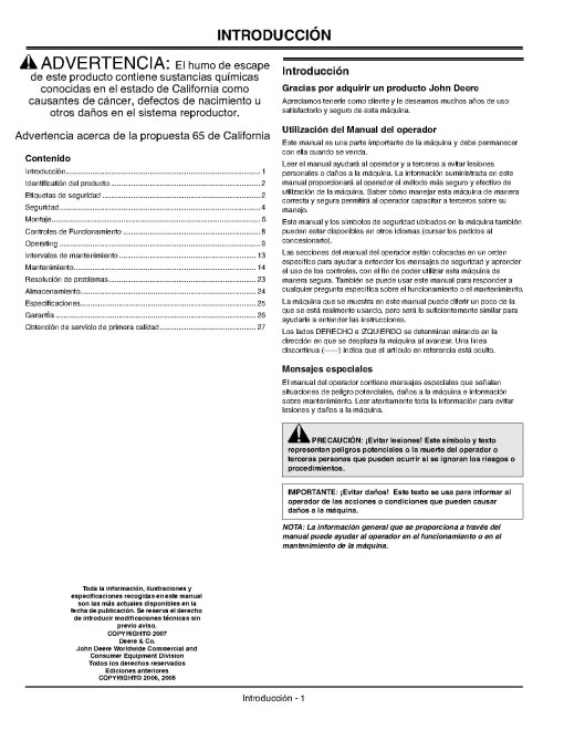 John Deere JS20, JS30 and JS40 Walk-Behind Mowers (SN: from 100001) (North America) Operators Manual (OMGX22621)