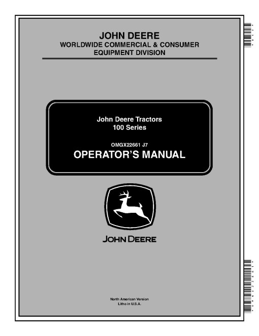 John Deere LA105, LA115, LA125, LA135, LA145, LA165, LA175 Lawn Tractors (SN:010001-200000) (N.America) Operators Manual (OMGX22661)