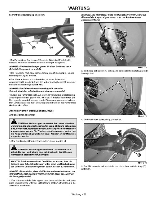 John Deere MowMentum JM26, JM36 and JM46 Walk-Behind Mowers (SN: 010001 - 100000) (Export Edition) Operators Manual (OMGX23570)