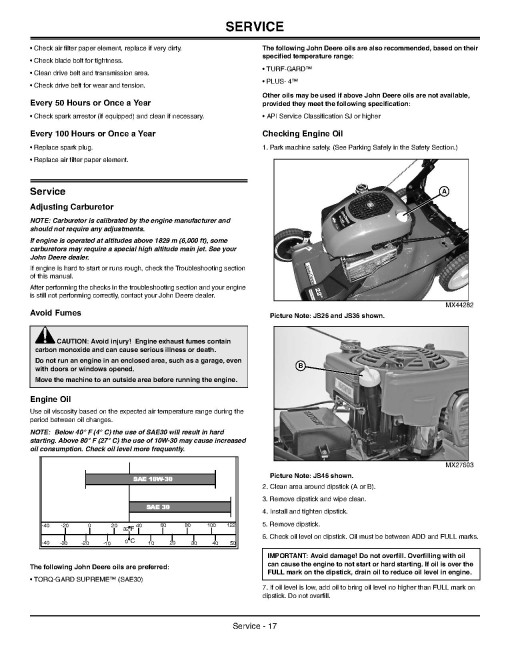 John Deere JS26, JS36 and JS46 Walk-Behind Mowers (SN: from 500001) (North America) Operators Manual (OMGX24127)