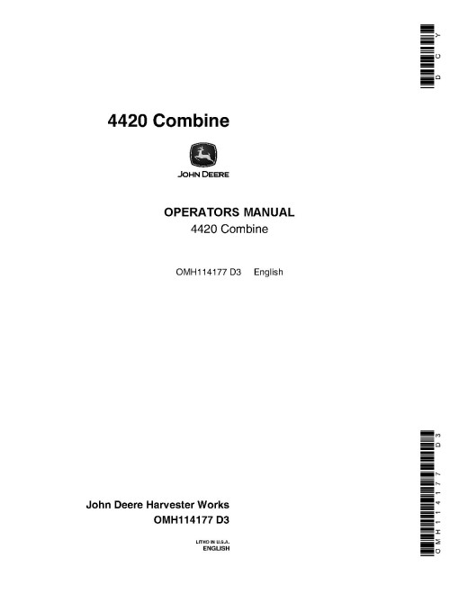 John Deere 4420 Combines (SN: 550001 - 600000) (North America) Operators Manual (OMH114177)