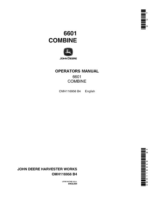 John Deere 6601 Pull-type Combines (SN: from 600001) (North America) Operators Manual (OMH116956)