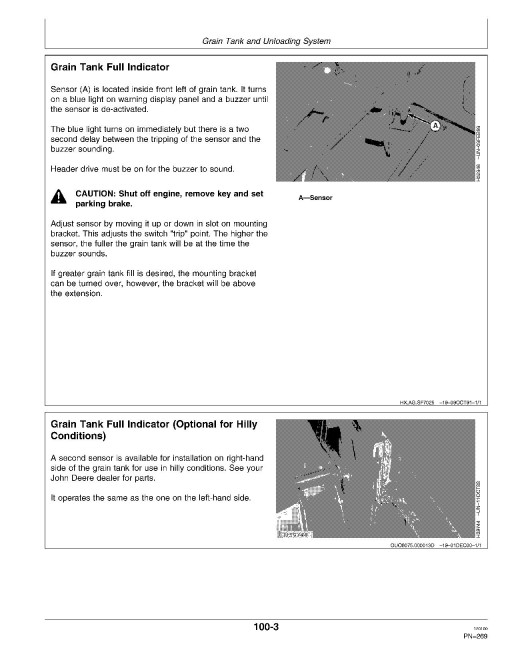 John Deere 9450 (SN: up to 695100), 9550 (SN: up to 695200) and 9650 (SN: up to 695300) Combines Operators Manual (OMH175213)