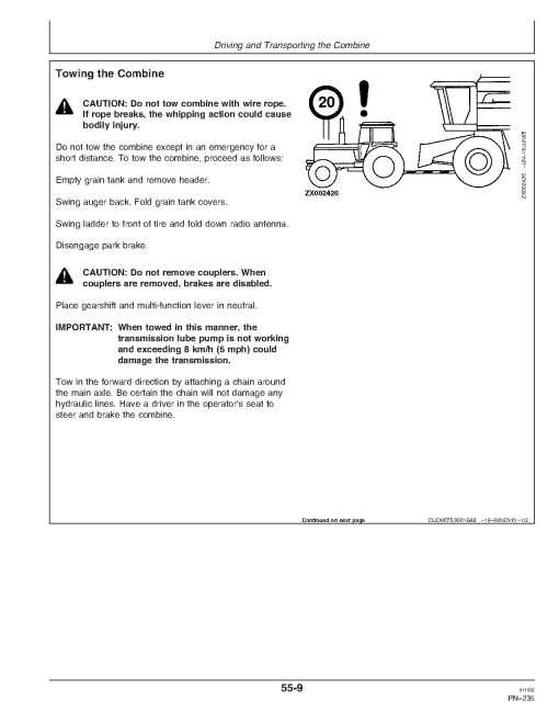 John Deere 9880 STS Combines (SN: up to 700800) (Europe) Operators Manual (OMH202891)