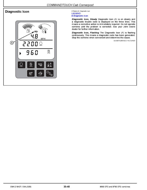 John Deere 9660 STS (SN: 715401 - 720300) and 9760 STS (SN: 715501 - 720400) Combines Operators Manual (OMH219437)