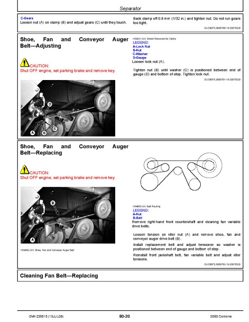 John Deere S560 Combines (SN: 730101 - 735500) (Europe) Operators Manual (OMH235515)