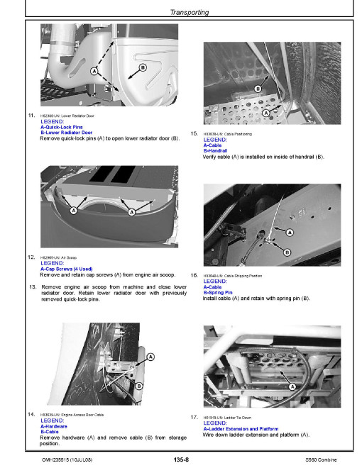 John Deere S560 Combines (SN: 730101 - 735500) (Europe) Operators Manual (OMH235515)