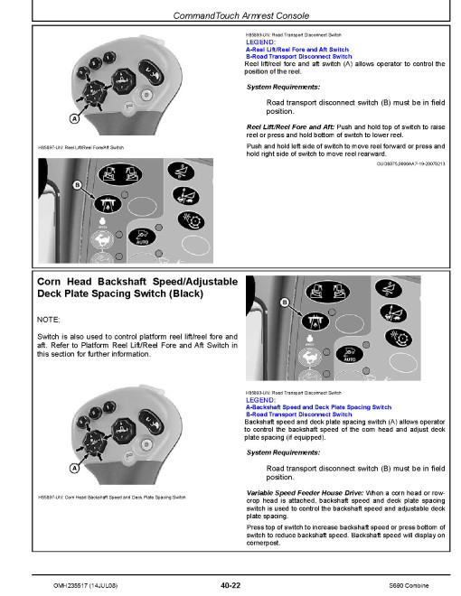 John Deere S690 Combines (SN: 730100 - 735600) (Europe) Operators Manual (OMH235517)