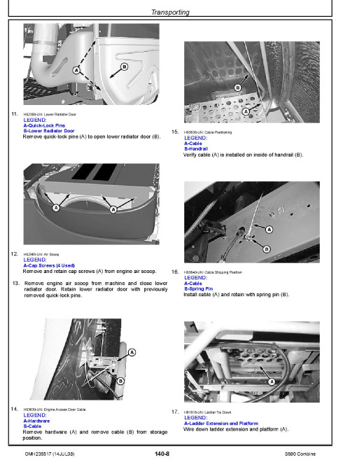 John Deere S690 Combines (SN: 730100 - 735600) (Europe) Operators Manual (OMH235517)