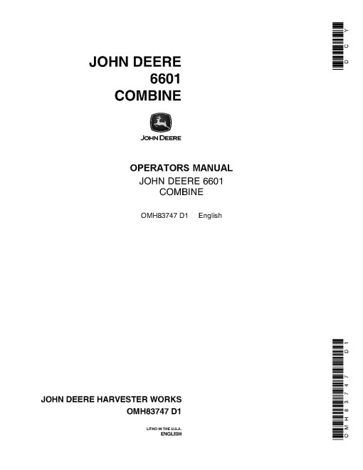 John Deere 6601 Pull-type Combines (SN: 002701 - 003500) (North America) Operators Manual (OMH83747)