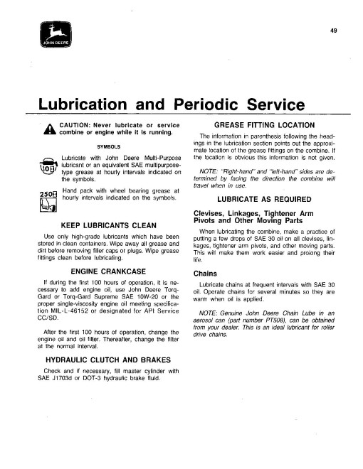 John Deere 6600 (SN: 105801 - 163900) and 7700 (SN: 111901 - 163900) Combines (North America) Operators Manual (OMH86806)