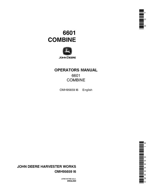 John Deere 6600 Pull-type Combines (SN: 260901 - 310500) (North America) Operators Manual (OMH95659)
