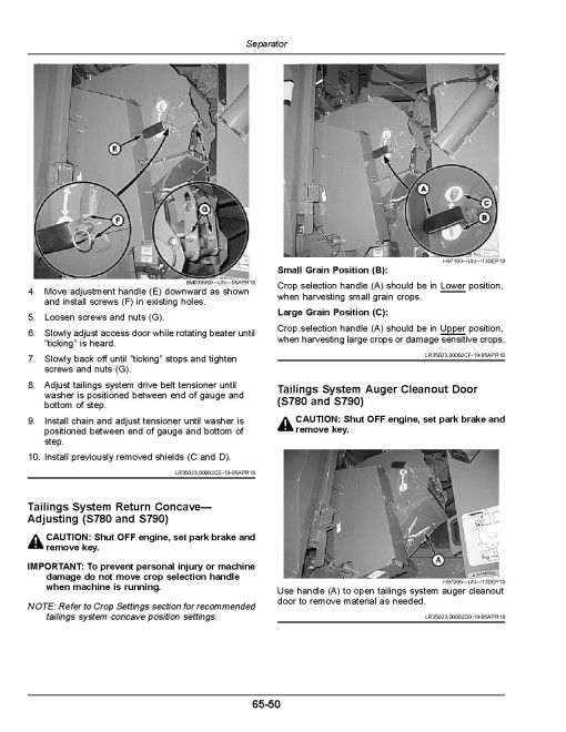 John Deere S760, S770, S780 and S790 STS Combines (SN: 140100 - 150099) (South America) Operators Manual (OMHXE163315)