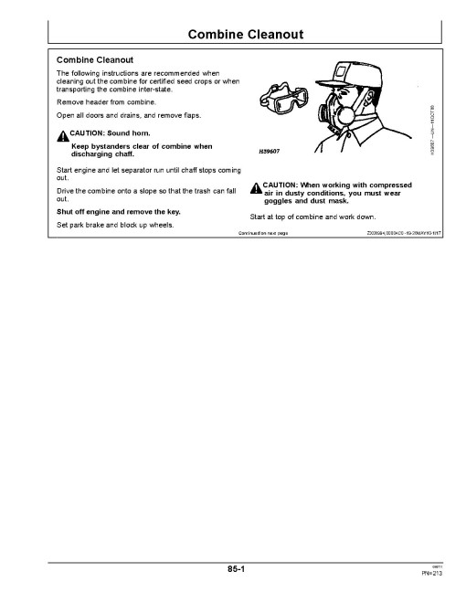 John Deere C670, T550, T560, T660, T670, W540, W550, W650, W660 Combines (SN:085500-101999) (Europe) Operators Manual (OMHXE17664)