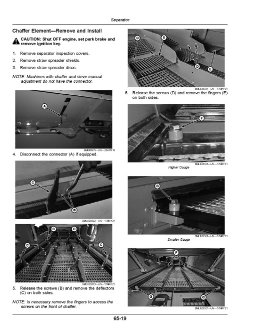 John Deere S430 and S440 Combines with Onscreen Help (SN: from 150100) Operators Manual (OMHXE189365)