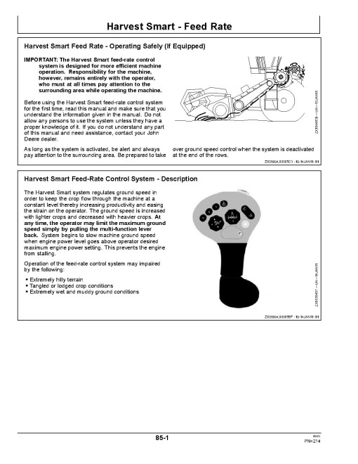 John Deere T550, T560, T660, T670, W540, W550, W650, W660 Wide Cab Combines (MY2012-2013) (Europe) Operators Manual (OMHXE29561)