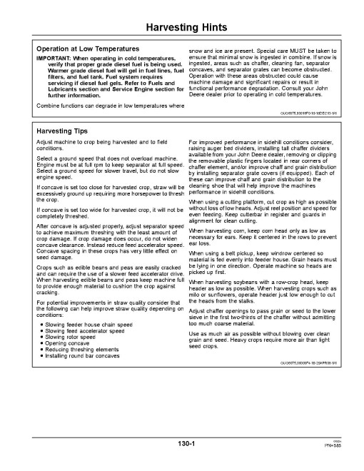 John Deere S650, S660, S670, S680 and S690 Combines (SN: 775001 - 785000) (Export Edition) Operators Manual (OMHXE75814)