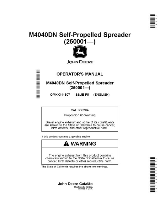 John Deere M4040DN Self-Propelled Spreaders (SN: from 250001) Operators Manual (OMKK111807)