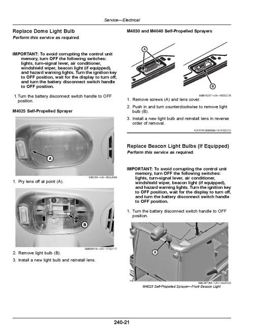 John Deere M4025 (SN:250001-270000), M4030 and M4040 (SN: from 250001) Self-Propelled Sprayers Operators Manual (OMKK111833)