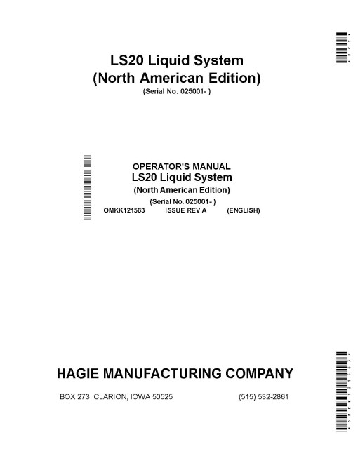 John Deere LS20 Mounted Sprayers (SN: 250001 - 260000) (North America) Operators Manual (OMKK121563)