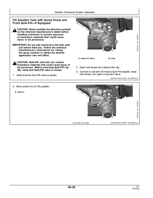 John Deere 400R,408R, 410R,412R, 600R, 612R, 616R Self-Propelled Sprayer/Spreader (SN:250001-260000,Export) Operators Manual (OMKK122678)