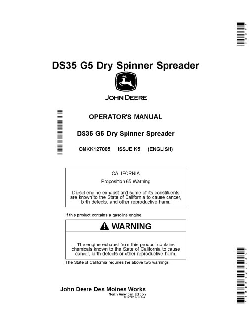 John Deere DS35 G5 Dry Fertilizer Spreaders (SN: from 250001) (North America) Operators Manual (OMKK127085)