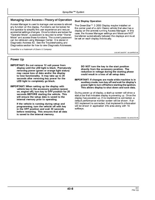 John Deere R4023 Self-Propelled Sprayers (SN: 000301 - 170000) (North America) Operators Manual (OMKK19804)