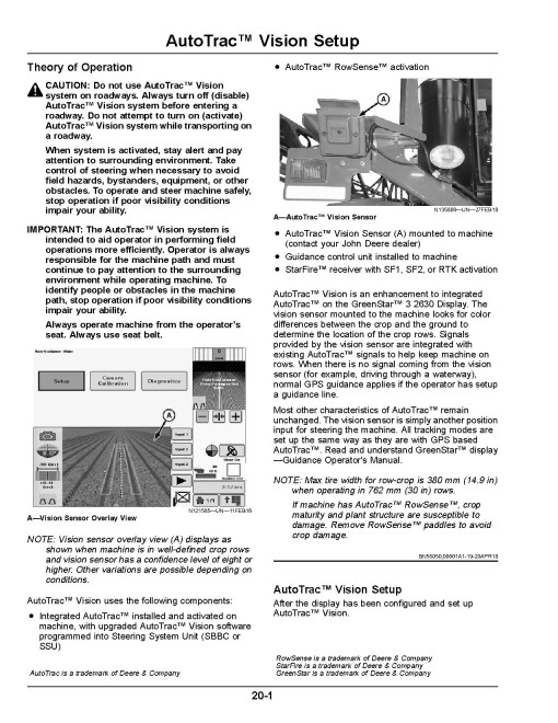 John Deere AutoTrac RowSense and AutoTrac Vision System for Self-Propelled Sprayers (N.America) Operators Manual (OMKK26405)