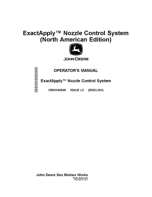 John Deere ExactApply Nozzle Control System for Self-Propelled Sprayers (SN: 180001-) (N.America) Operators Manual (OMKK40548)
