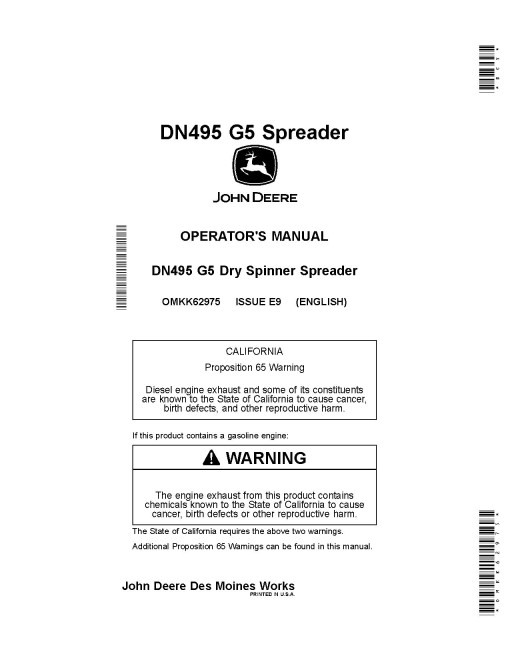 John Deere DN495 G5 Dry Fertilizer Spreaders (MY2019) (North America) Operators Manual (OMKK62975)