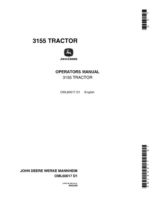John Deere 3155 Tractors (North America) Operators Manual (OML60017)