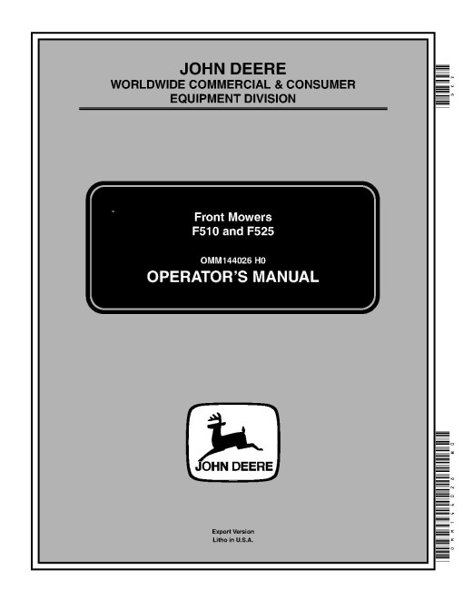 John Deere F510 and F525 Front Mowers (SN: from 120001) (Europe) Operators Manual (OMM144026)