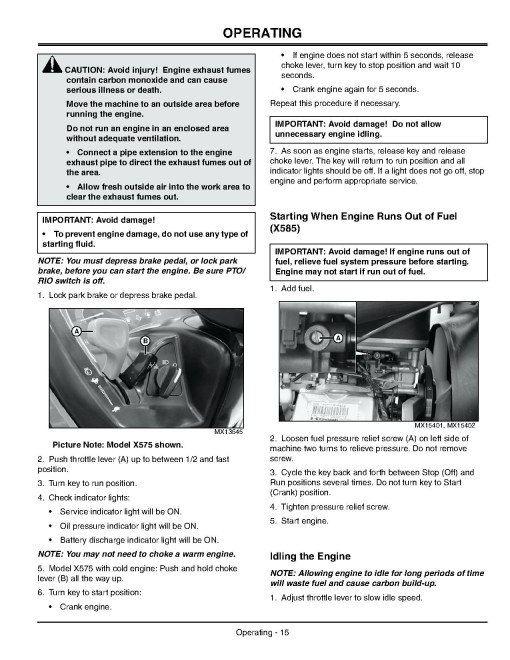 John Deere X575 and X585 (SN: 010001-030000) Lawn Tractors (North America) Operators Manual (OMM148365)