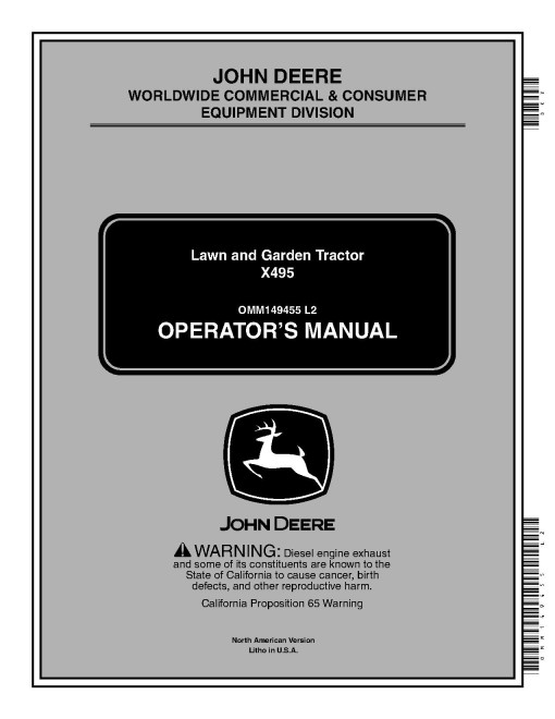 John Deere X495 (SN: 020831-030000) Lawn Tractors (North America) Operators Manual (OMM149455)