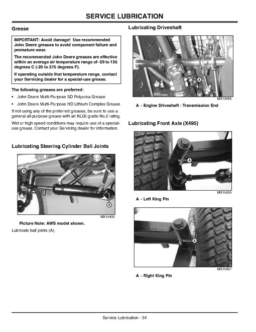 John Deere X495 and X595 (SN from 040000) Lawn Tractors (North America) Operators Manual (OMM151820)