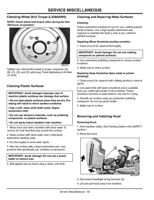 John Deere LX280, LX280AWS and LX289 Lawn Tractors (SN: from 100001) (North America) Operators Manual (OMM152799)