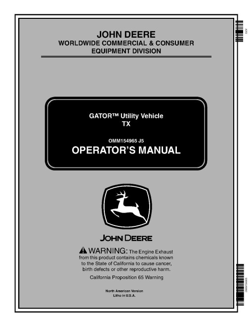 John Deere TX Gator Utility Vehicles (SN: 001001 - 030000) (North America) Operators Manual (OMM154965)