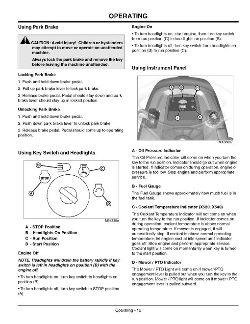 John Deere Select Series X500, X520, X534, X540 (SN: 020001-030000) Lawn Tractors (North America) Operators Manual (OMM155821)