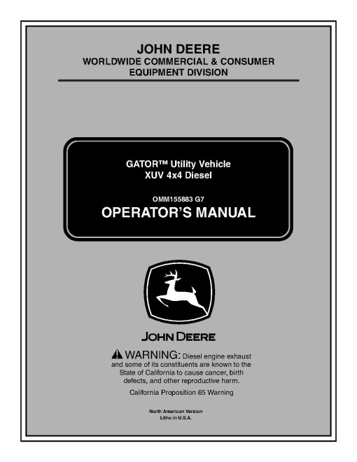 John Deere XUV850D Gator Utility Vehicles (SN: 010001 - 020000) (North America) Operators Manual (OMM155883)