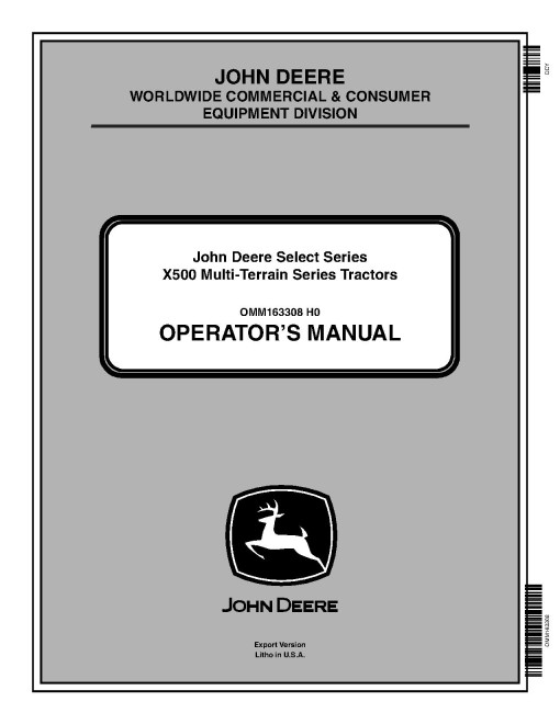 John Deere Select Series X534 and X540 (SN: 060001-070000) Lawn Tractors (Export Edition) Operators Manual (OMM163308)