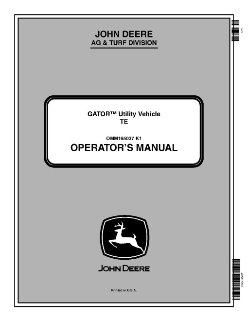 John Deere TE Electric Gator Utility Vehicles (SN: 070001 - 090000) (North America) Operators Manual (OMM165037)